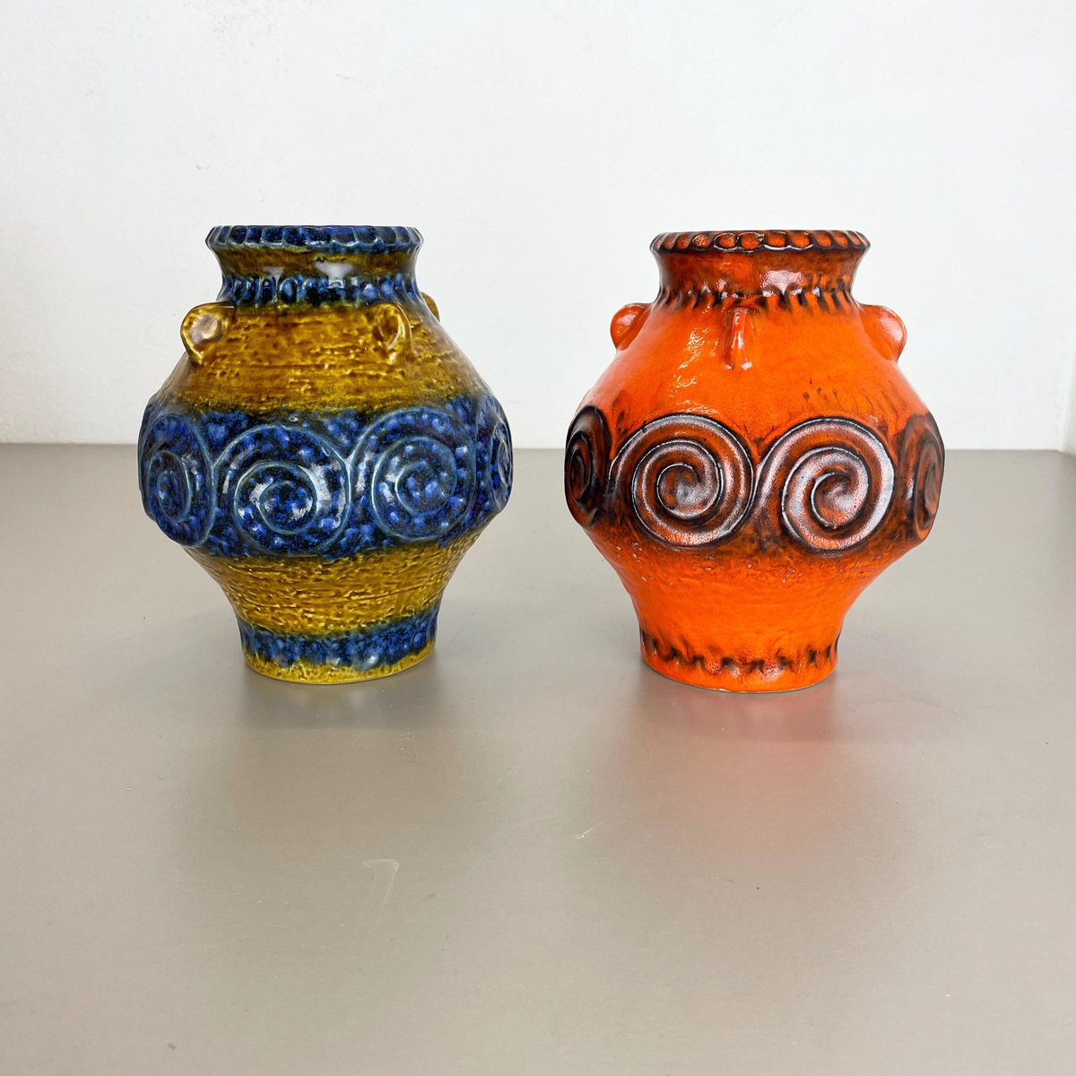German Fat Lava Op Art Pottery Vase from Jasba Ceramics, Set
