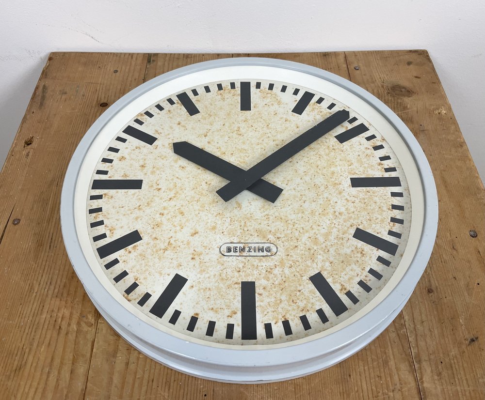 Industrial Grey Wall Clock from Benzing, 1960s for sale at Pamono