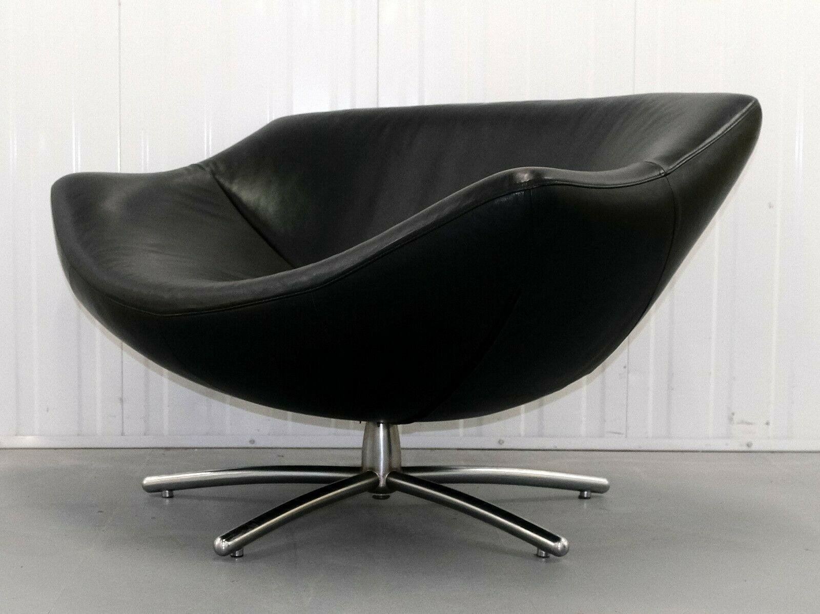Black Leather Gigi Swivel Armchair on Chrome Legs by Gerard Van Den