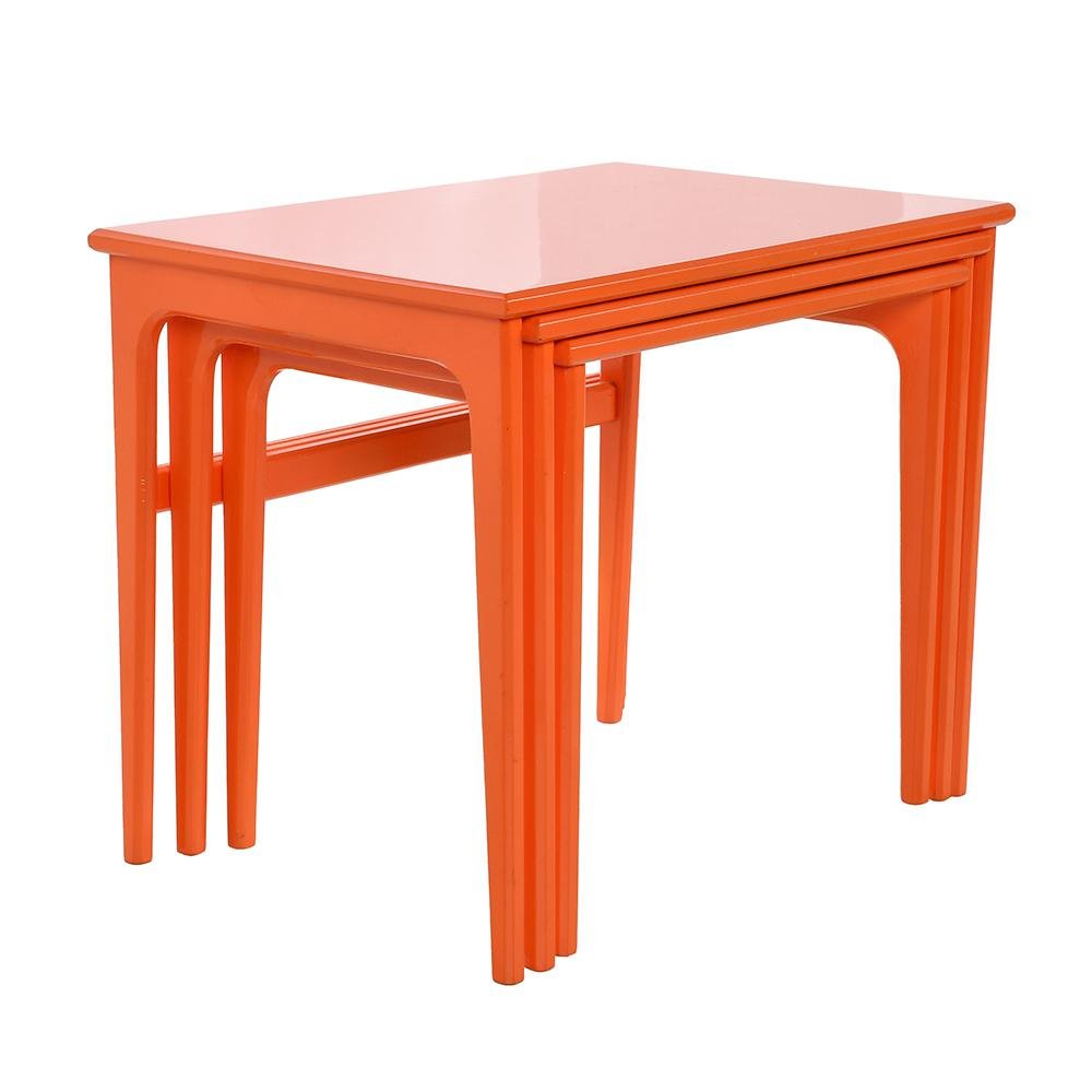 Orange Lacquered Wood Nesting Coffee Tables, Set of 3 for sale at Pamono