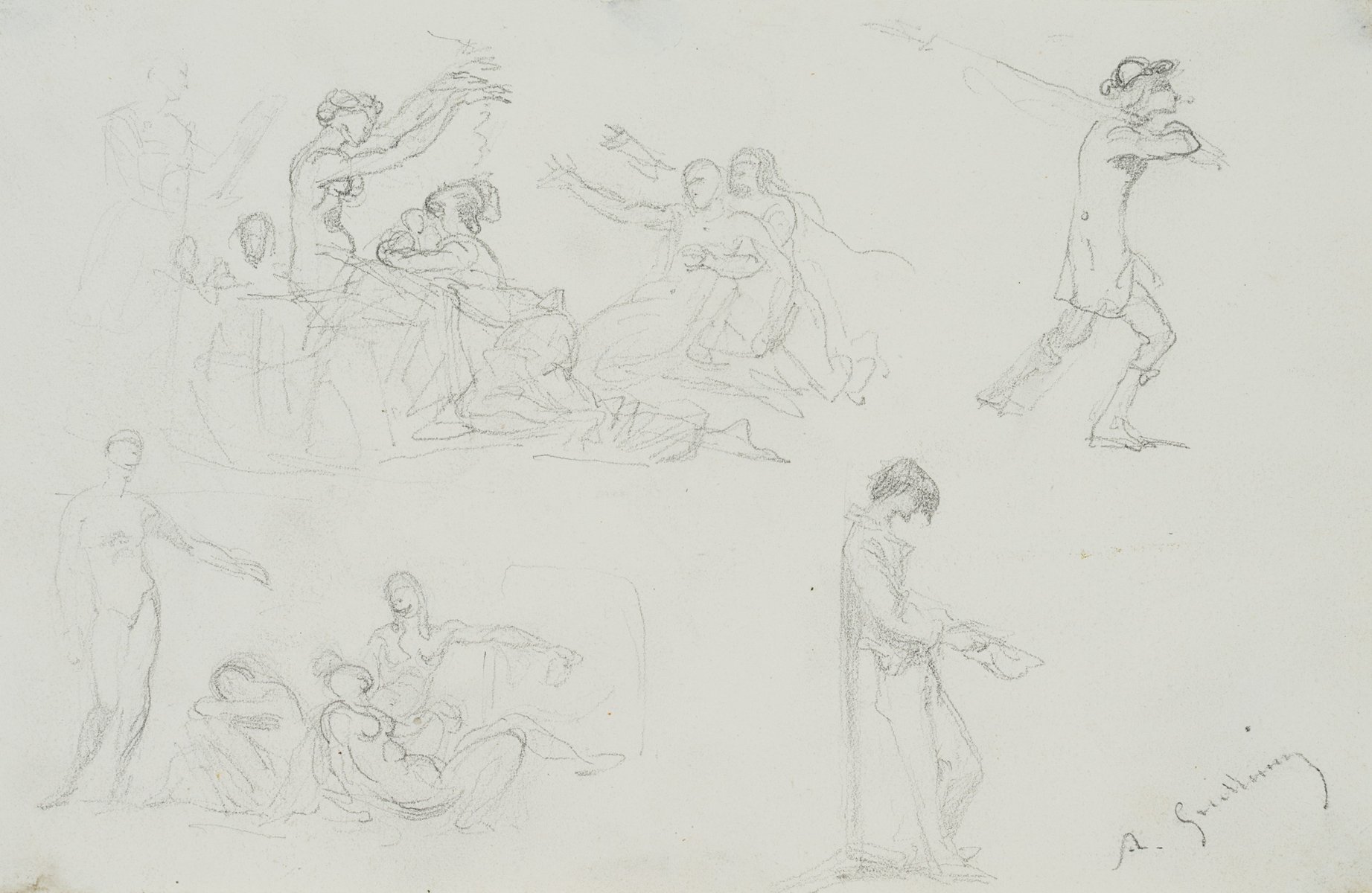 Allegorical Figures and Nudes, 19th-Century, Pencil for sale at Pamono