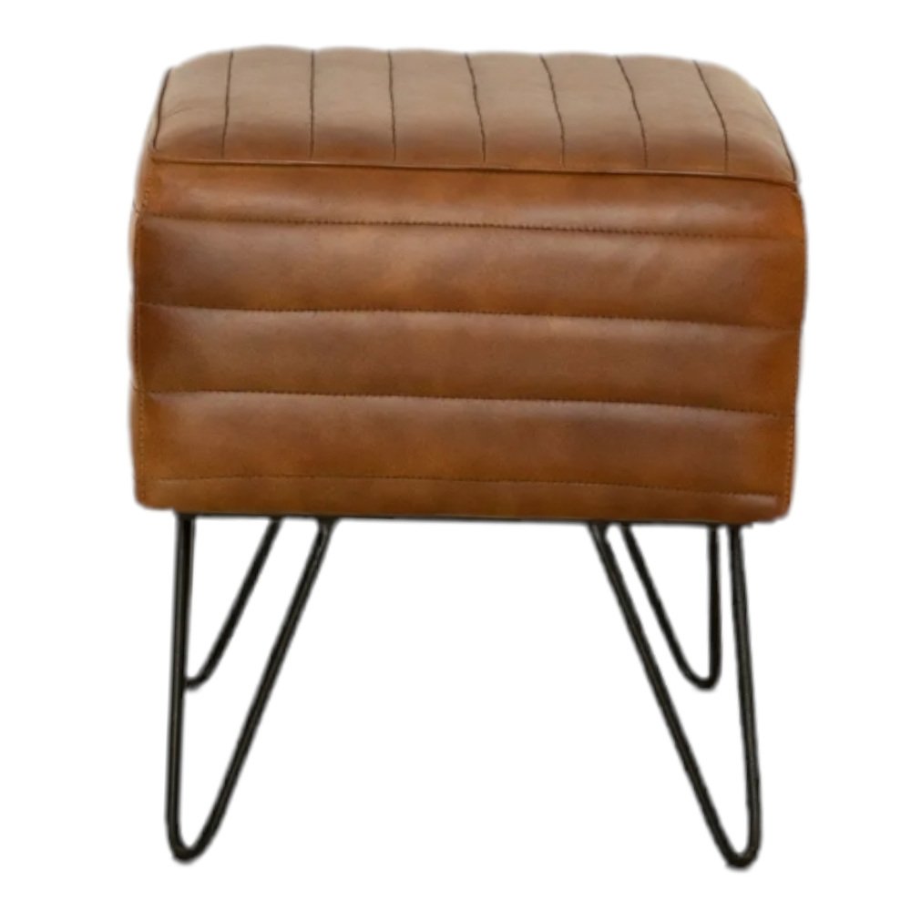 Contemporary Leather Pouf with Metal Legs for sale at Pamono