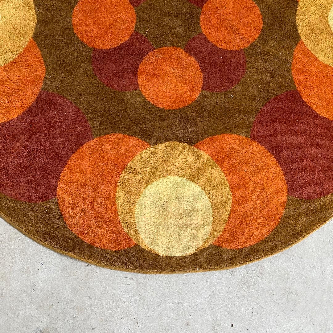 MidCentury Modern Italian Round ShortPile Rug with Circular Motifs