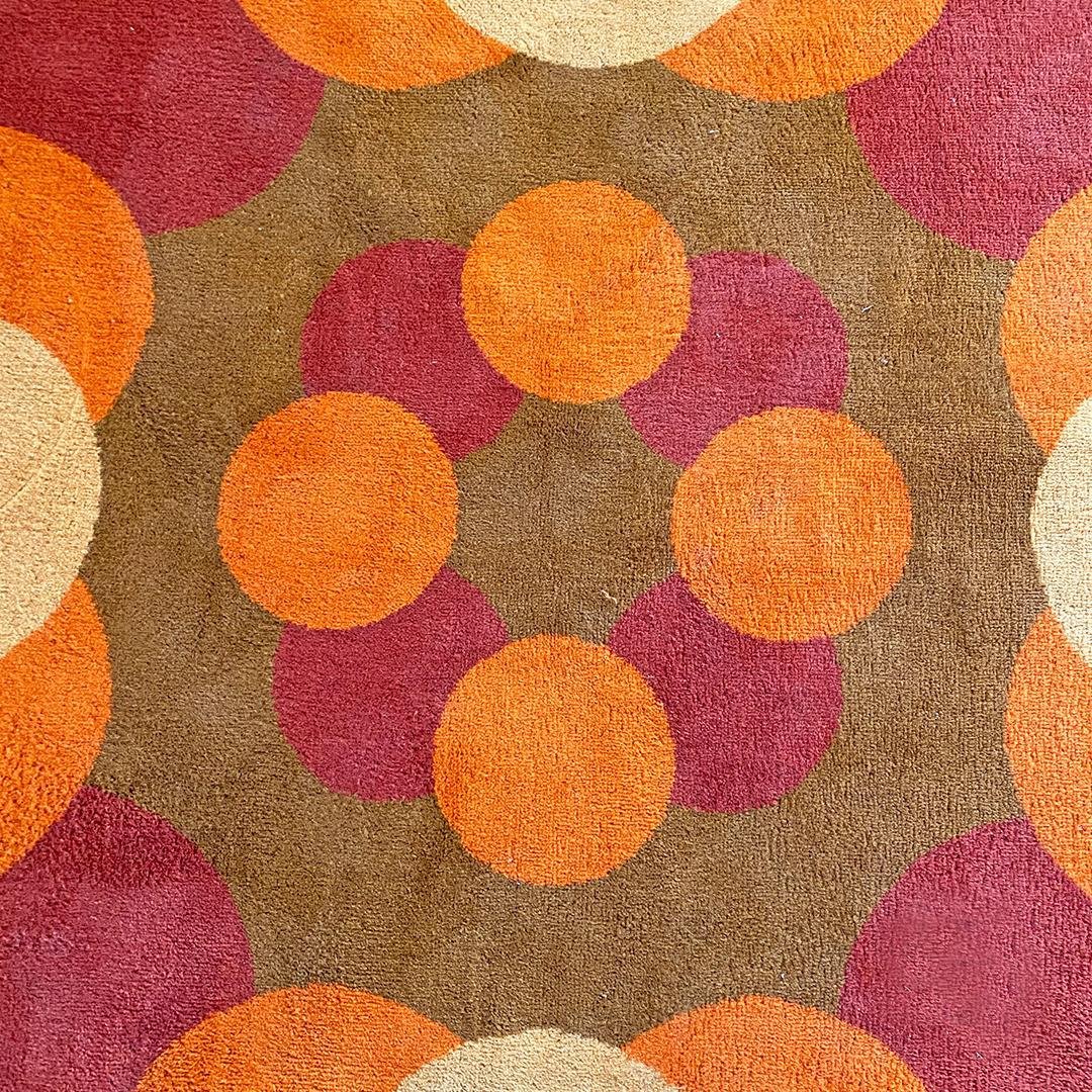 MidCentury Modern Italian Round ShortPile Rug with Circular Motifs