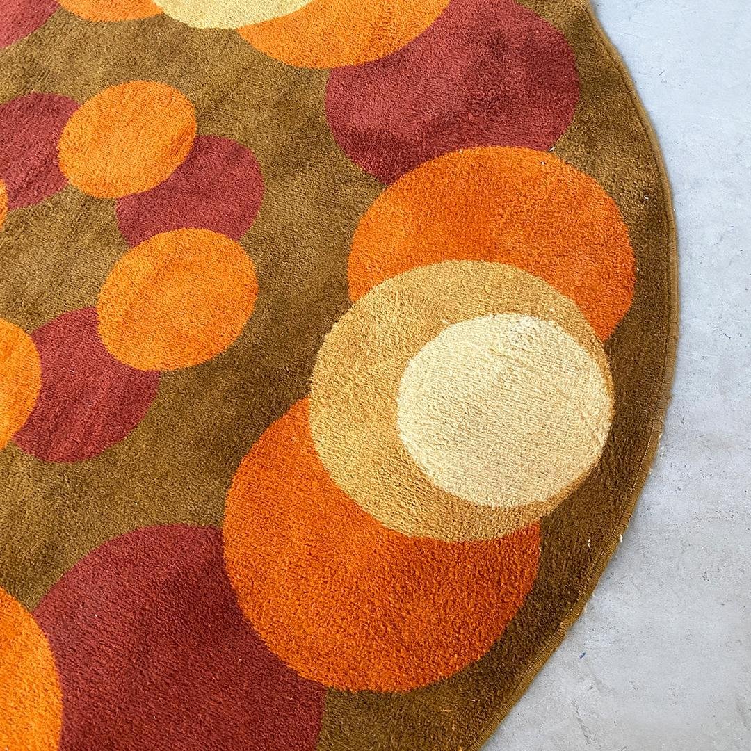 MidCentury Modern Italian Round ShortPile Rug with Circular Motifs