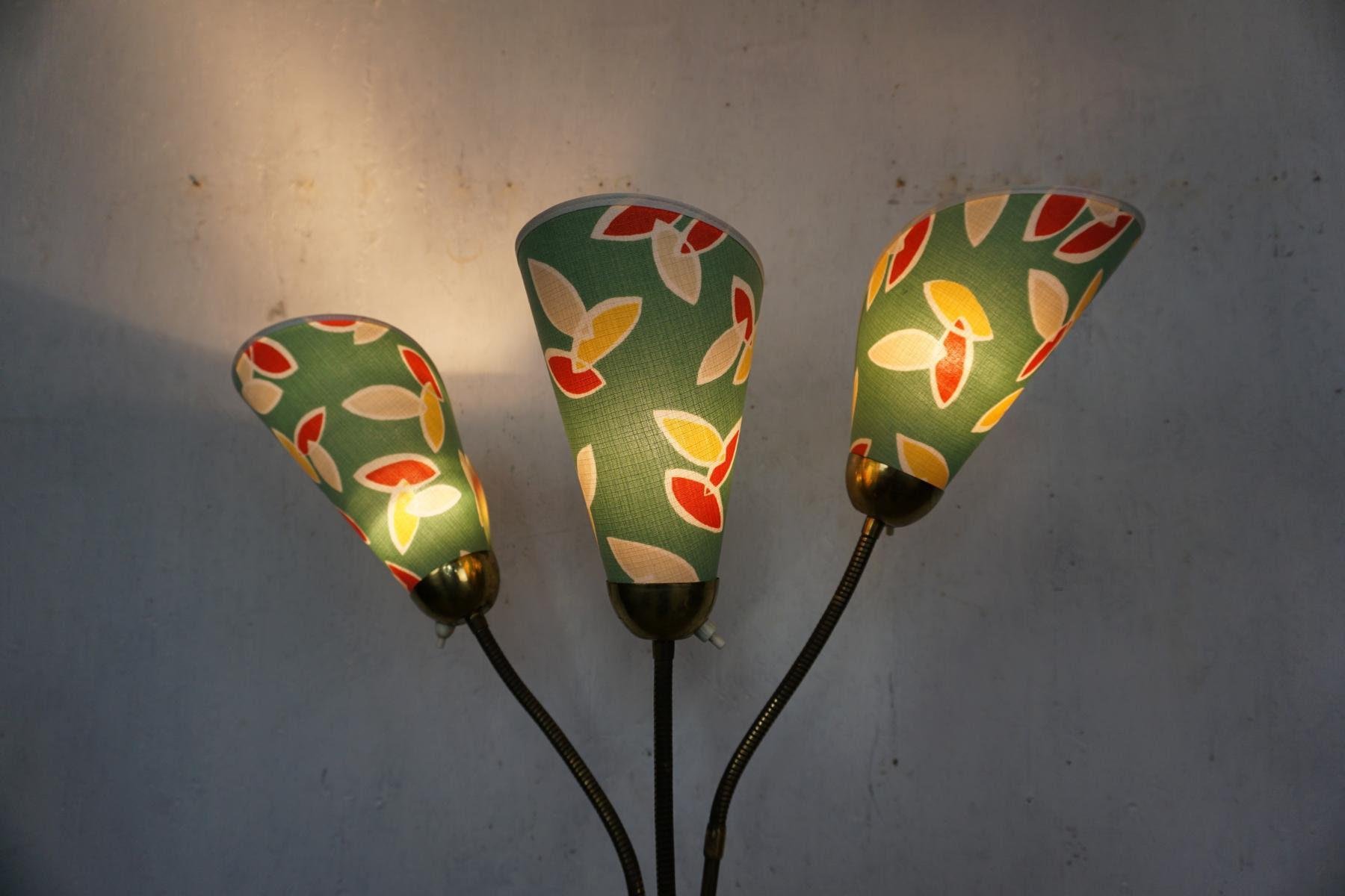 Vintage Stehlampe mit bunten Stoffschirmen, 1950er bei Pamono kaufen