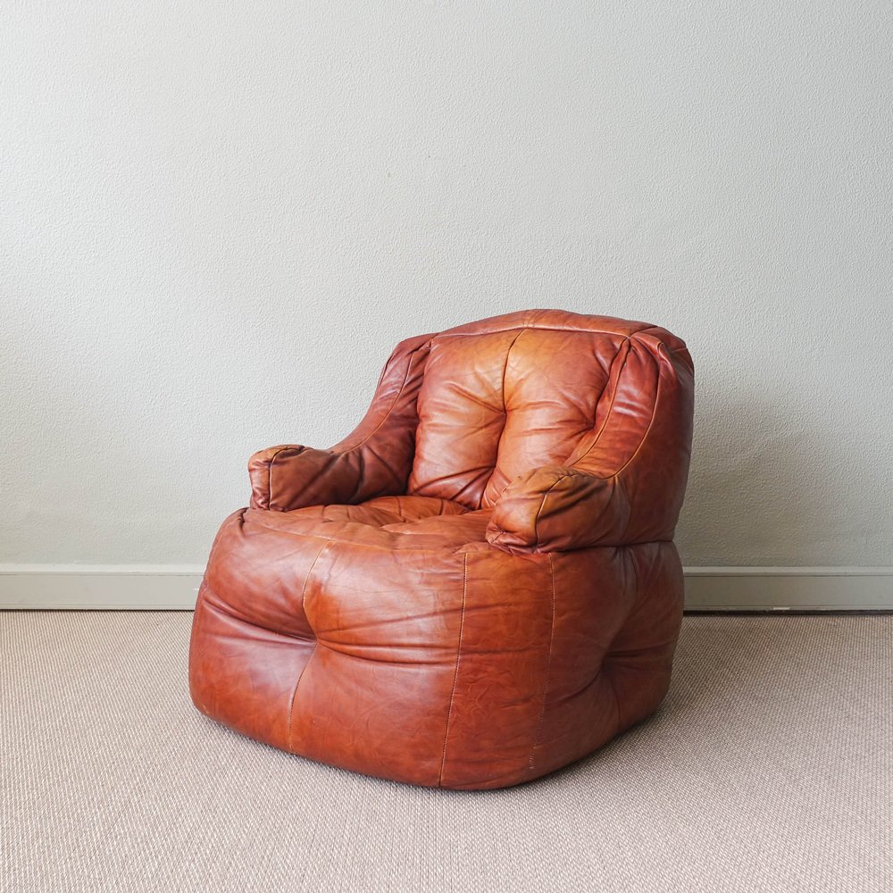 vintage leather bean bag lounge chair italy 1970s SBP-1291114