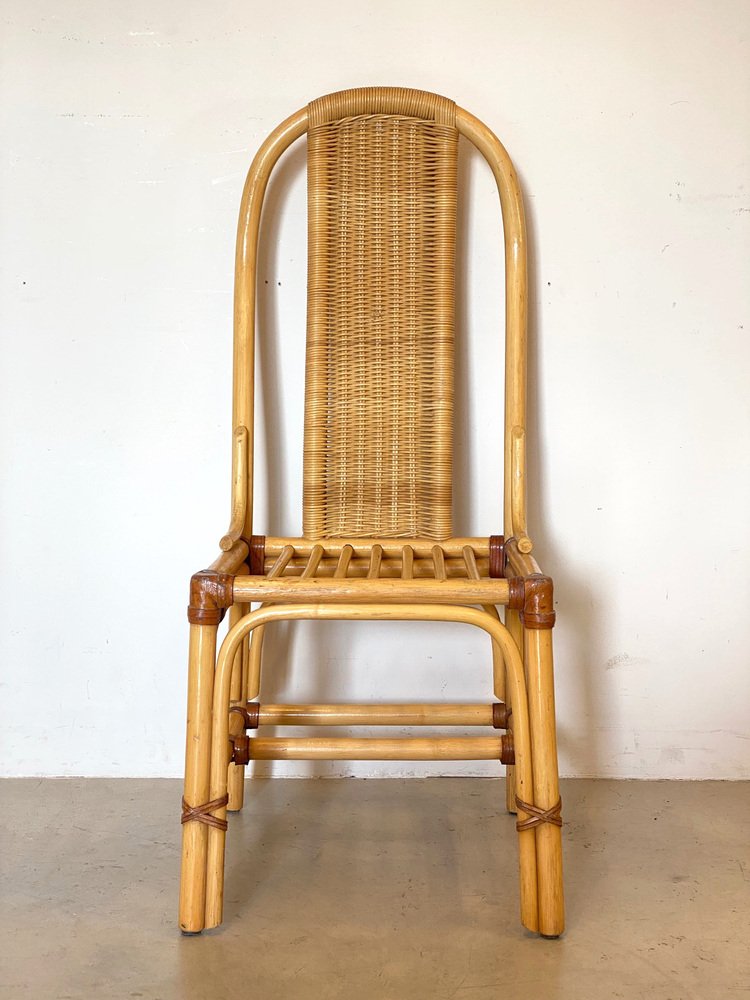 Stühle aus Korbgeflecht, Leder & Bambus, 1970er, 2er Set bei Pamono kaufen