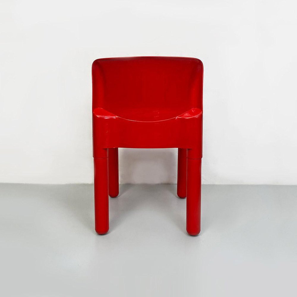 Space Age Italian Red Plastic Chairs by Carlo Bartoli for Kartell