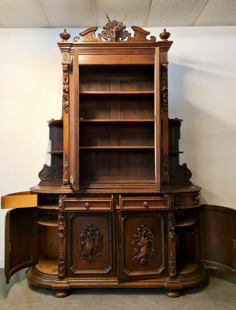 renaissance chateau demilune bookcase in walnut 1850s MWB-1293311