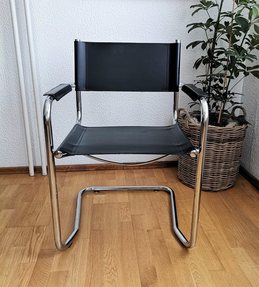 MidCentury Modern Bauhaus Freischwinger aus Leder & Chrom, Jugoslawien