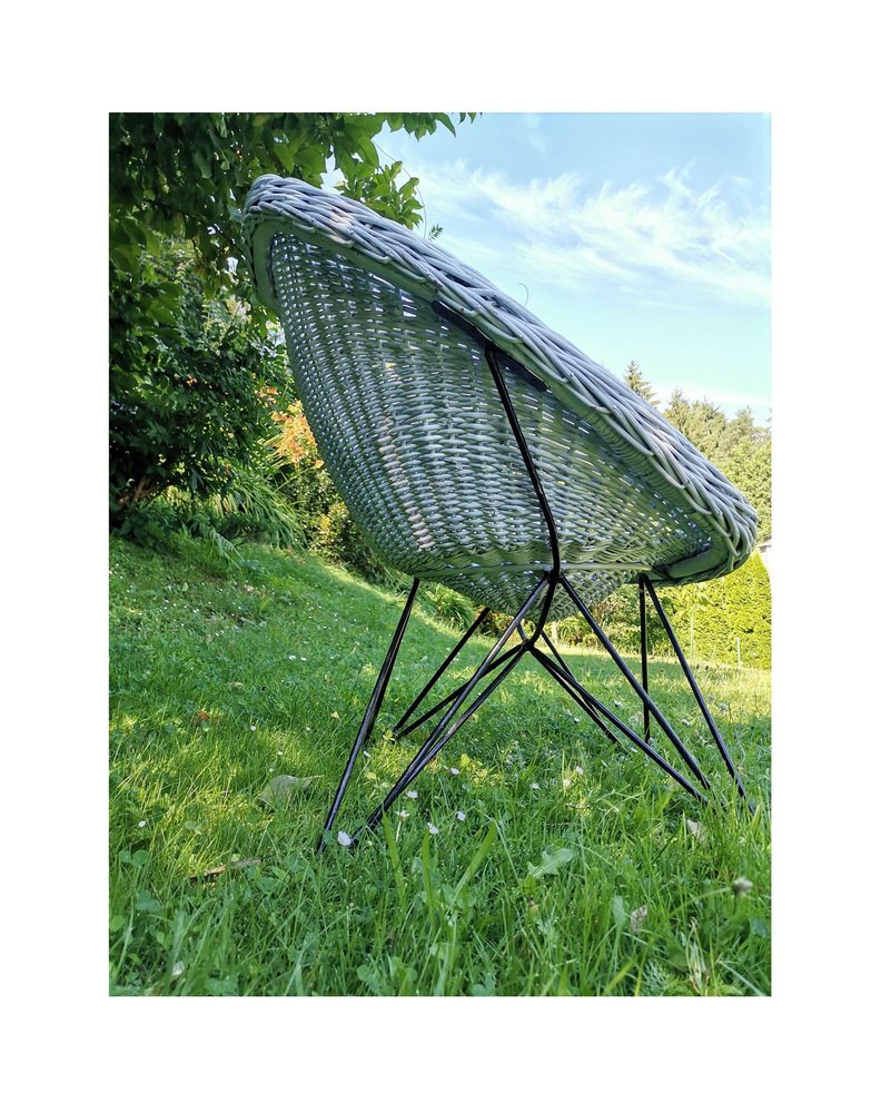 MidCentury Modern Yugoslavian Basket Wicker Chairs with Hairpin Metal