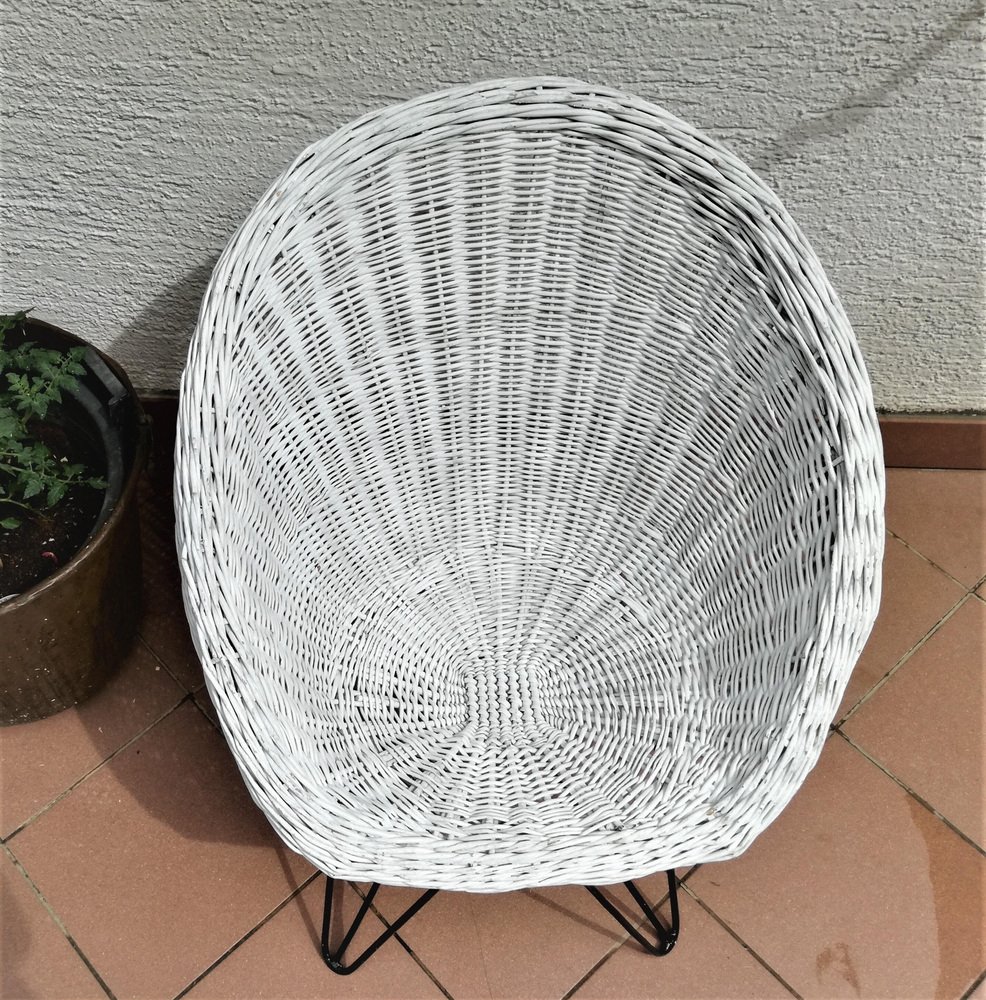 MidCentury Modern Yugoslavian Basket Wicker Chairs with Hairpin Metal