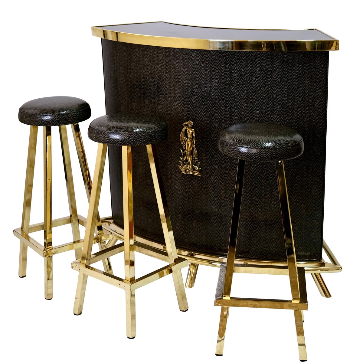 art deco bar set with counter and stools in brass and covered in snake look 1950s set of 4 CXC-1295930
