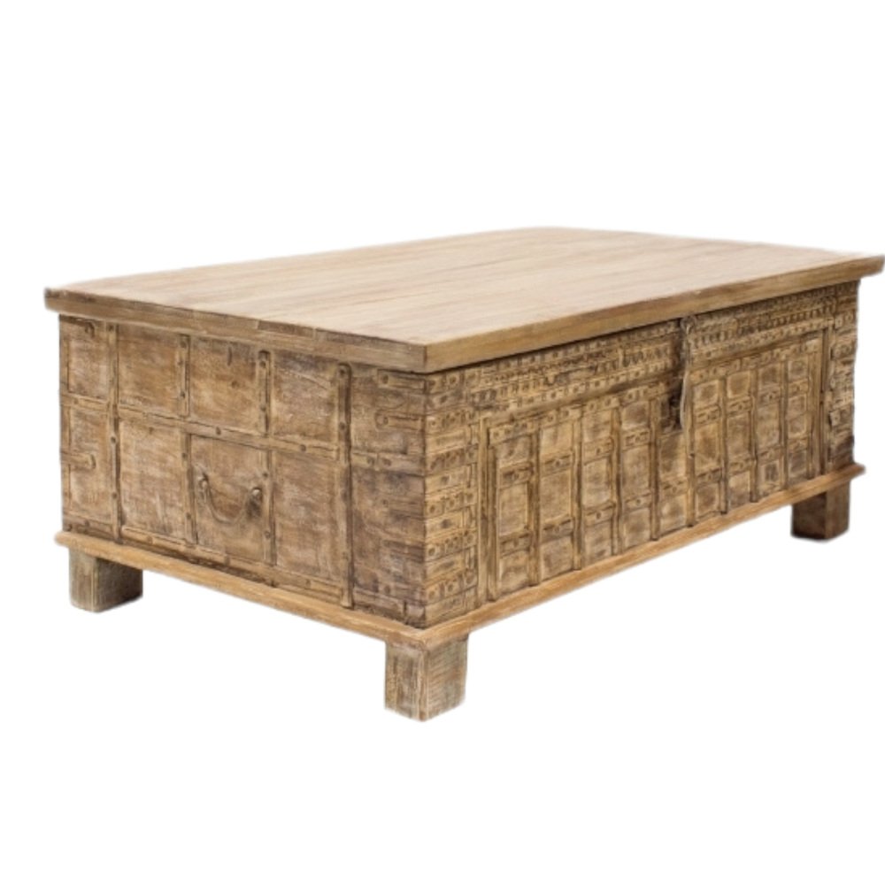 HandCarved Wooden Trunk for sale at Pamono