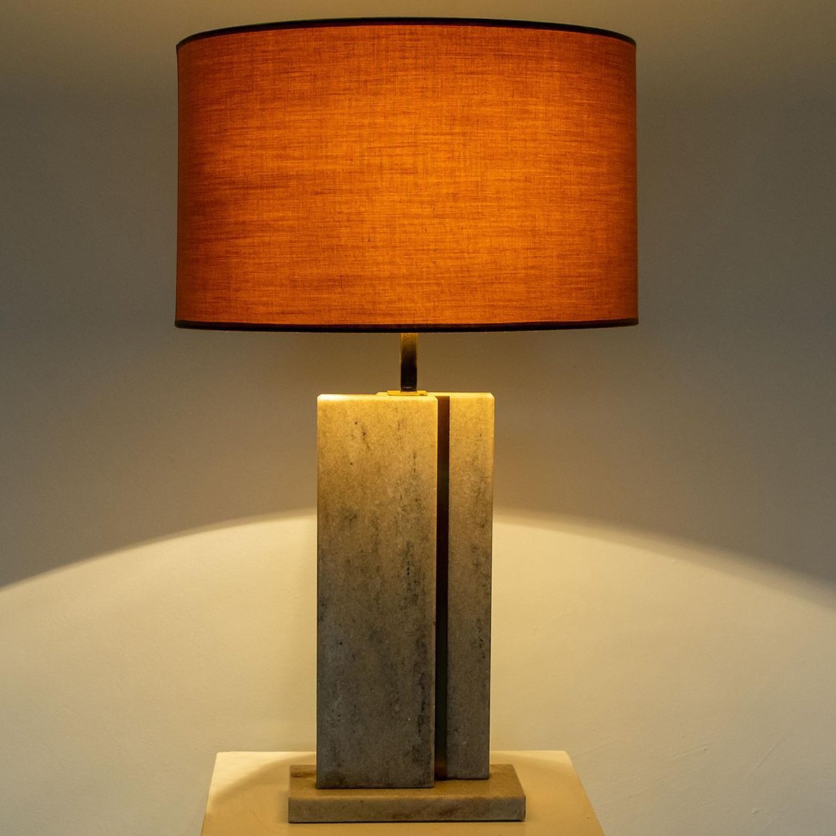 Travertine Table Lamp with New Shade by Camille Breesch for sale at Pamono