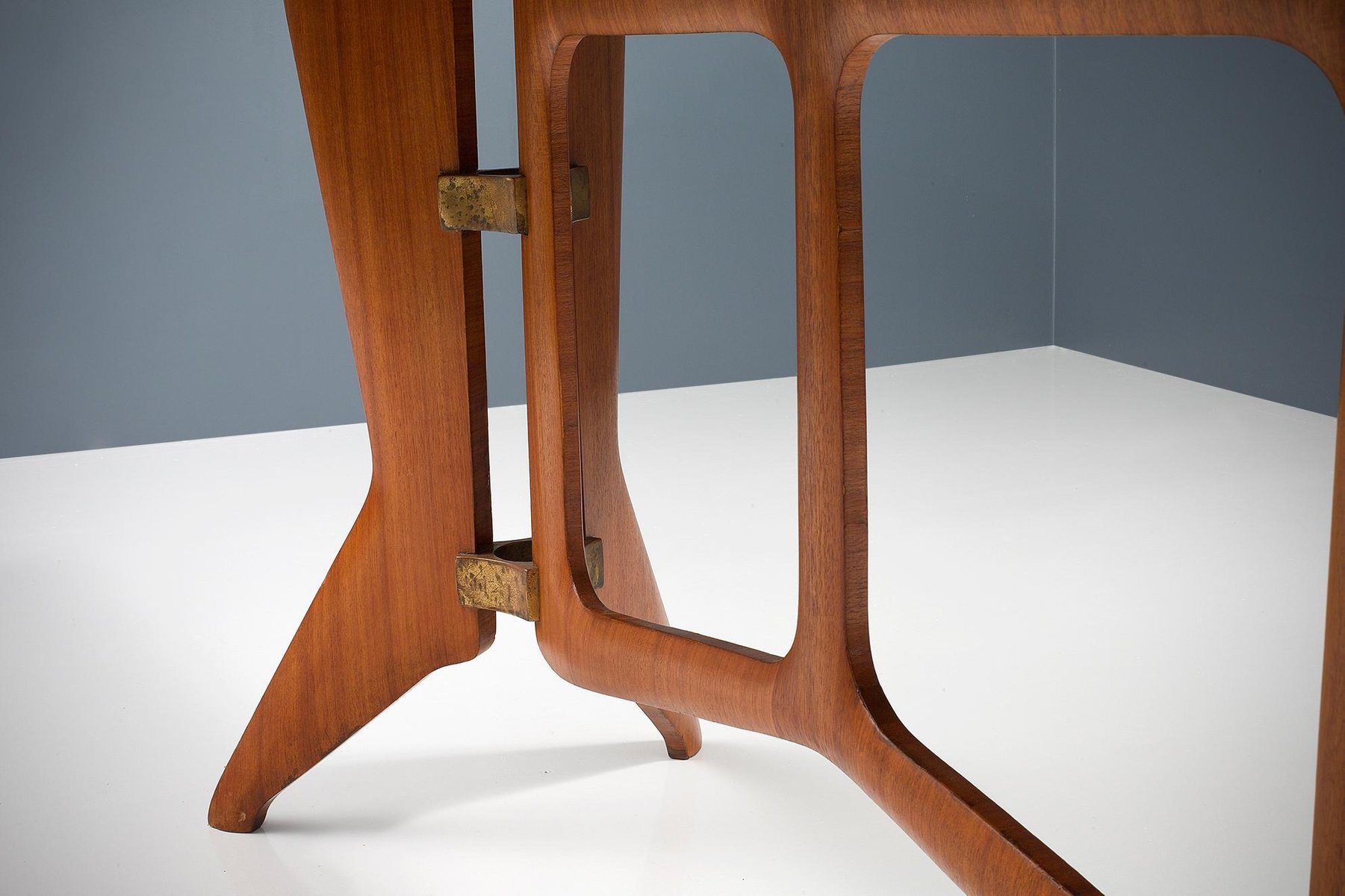 Sculptural Dining Table in Teak Brass and Glass by Ariberto Colombo