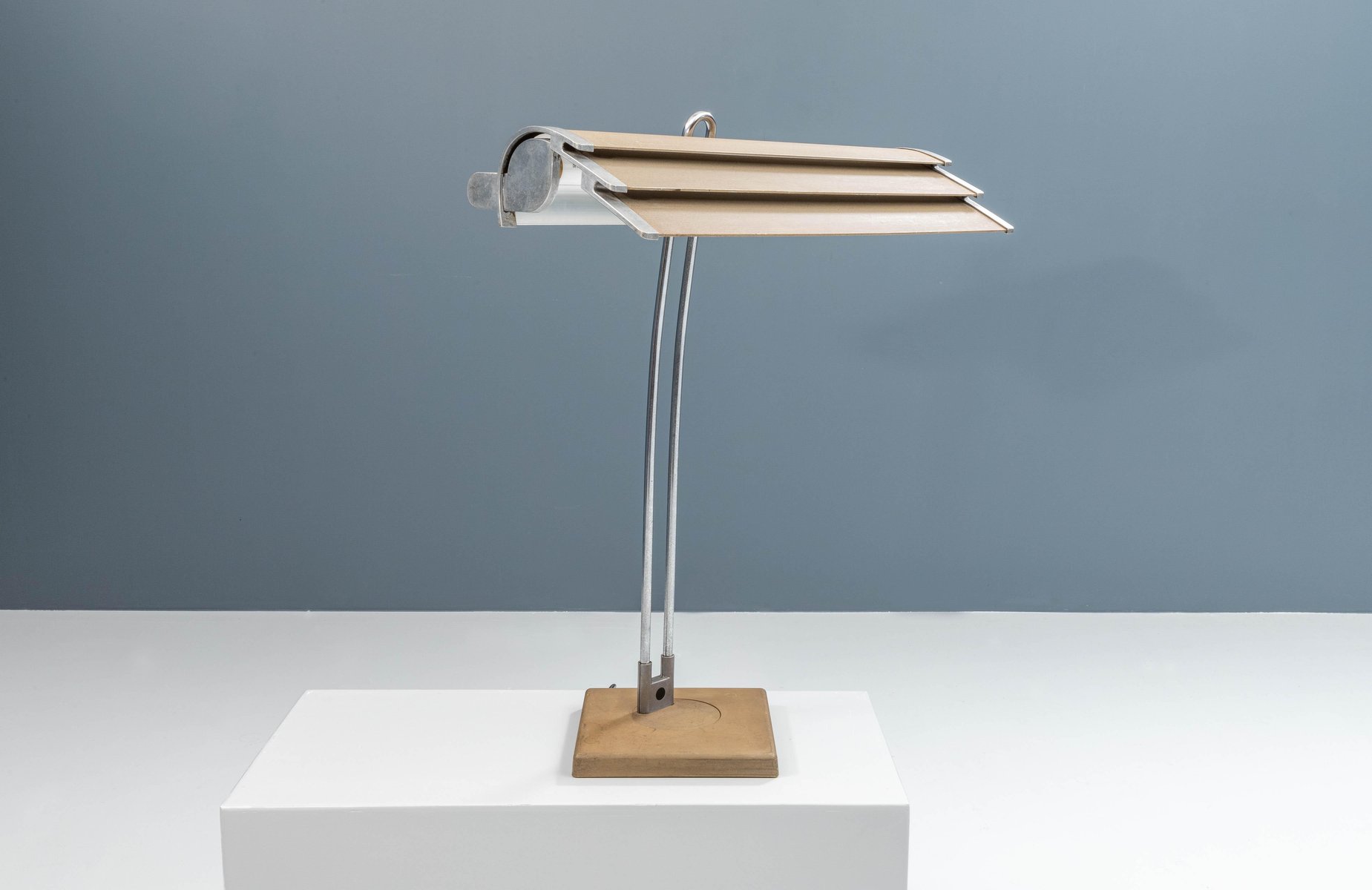 French Architectural Desk Lamp in Casted Iron Steel and Ribbed Aluminum ...