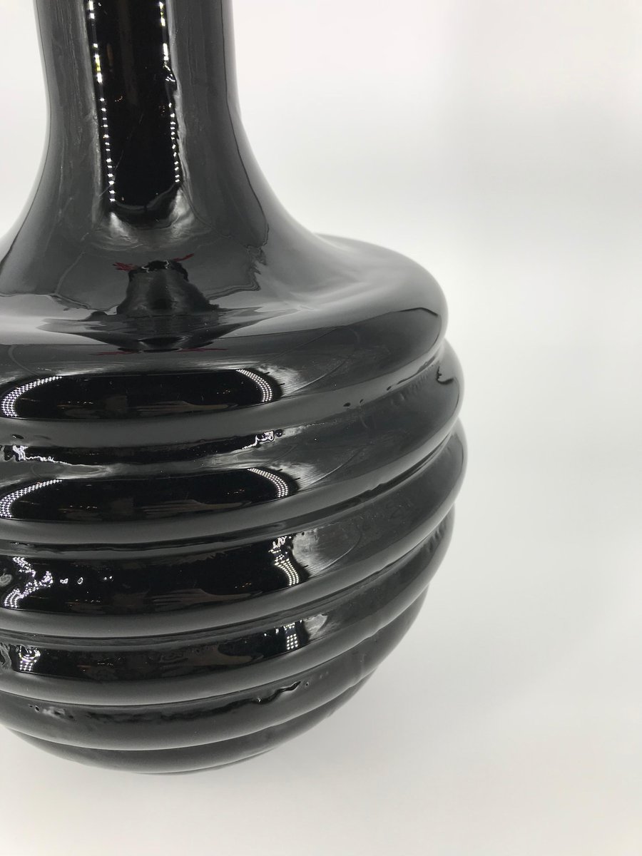 Italian Vase in Black Murano Glass with Red Coral Stopper, 2000s for