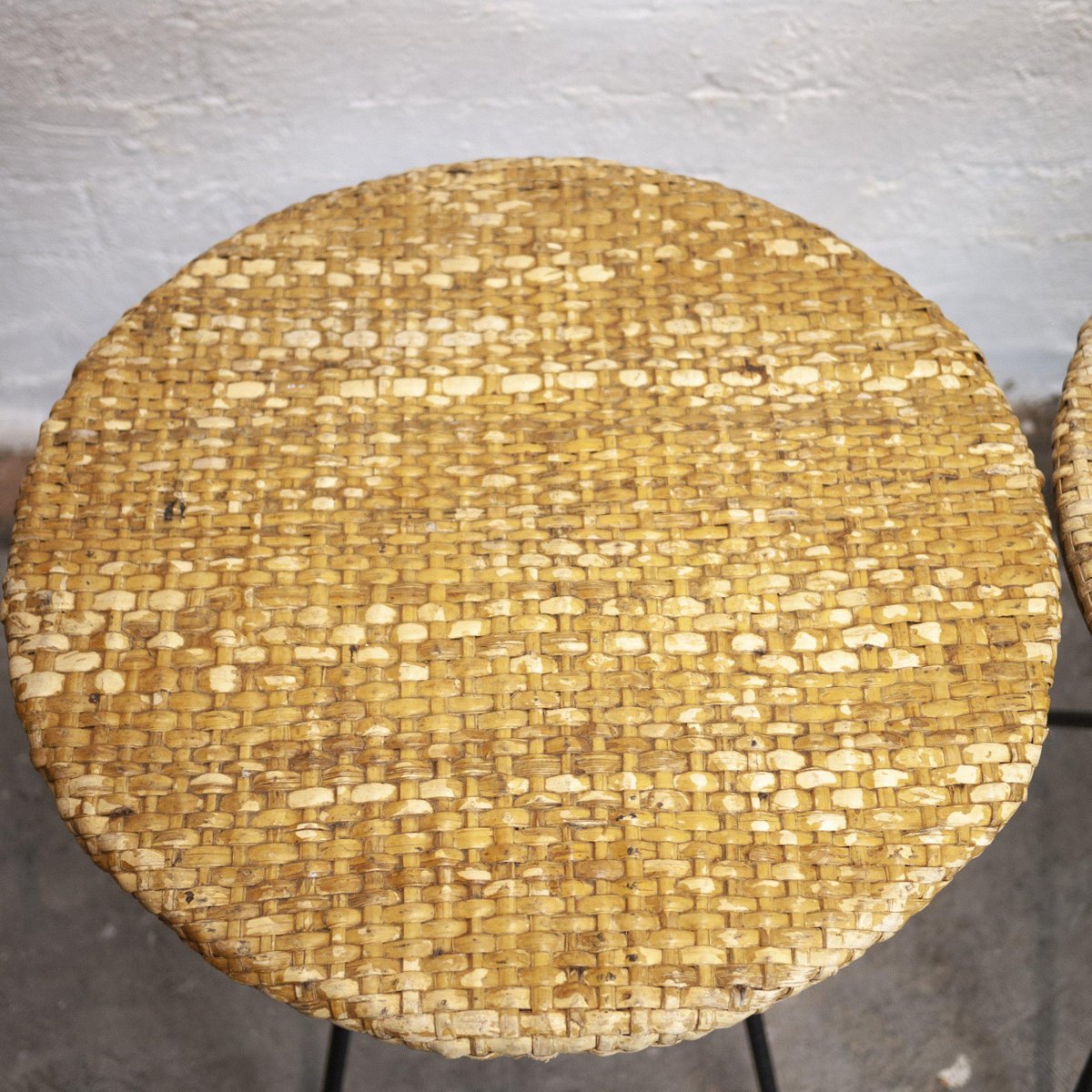 Vintage Metal and Wicker Rattan Folding Side Tables for Habitat, 1990s