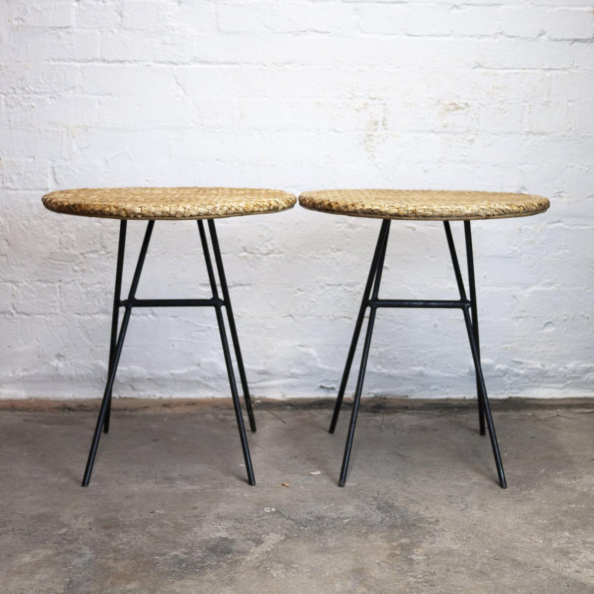 Vintage Metal and Wicker Rattan Folding Side Tables for Habitat, 1990s
