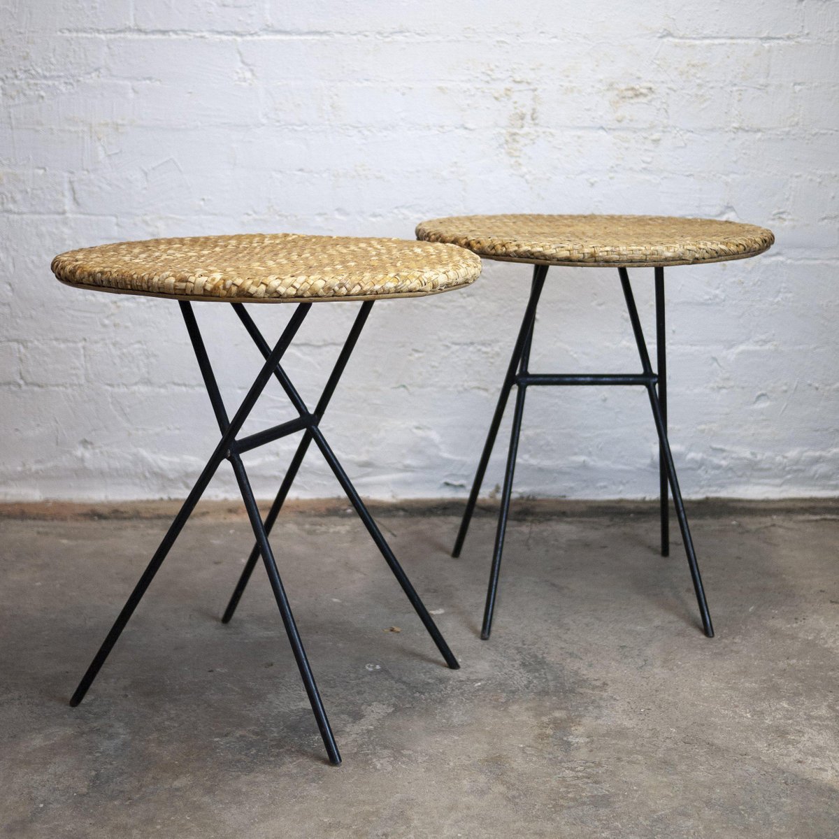 Vintage Metal and Wicker Rattan Folding Side Tables for Habitat, 1990s
