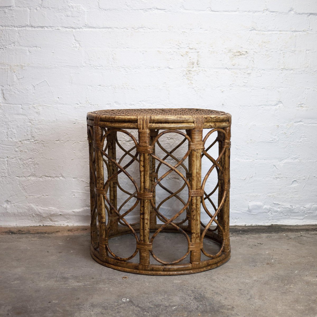 MidCentury Bamboo Drum Side Table with Cane Top, 1960s for sale at Pamono