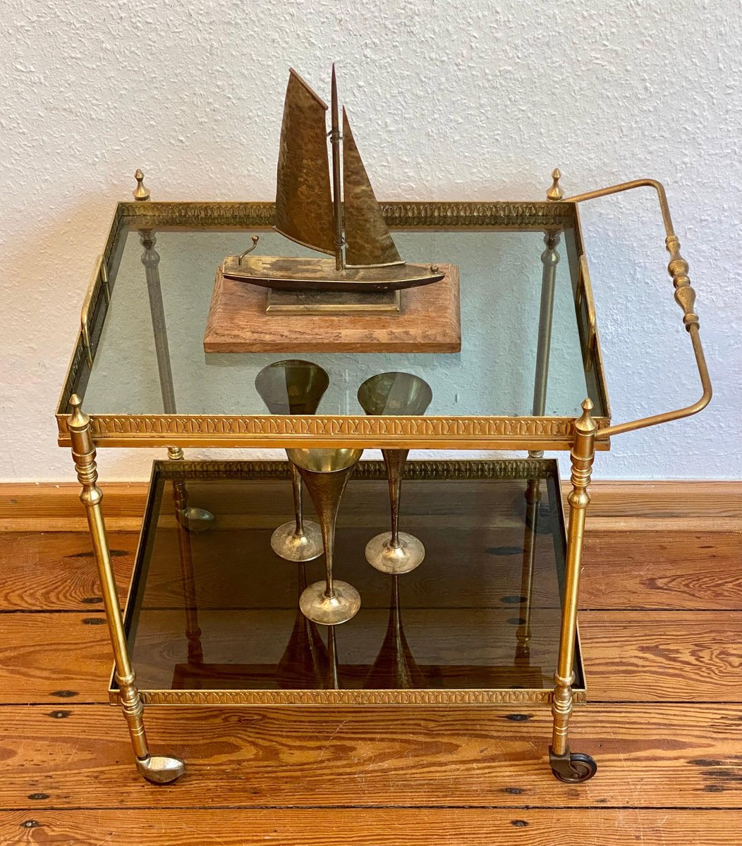 Neoclassical Brass Bar Cart with Removable Tray for sale at Pamono