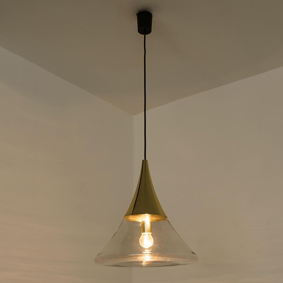Cone Shape Brass & Clear Glass Pendant Light from Limburg for sale at ...
