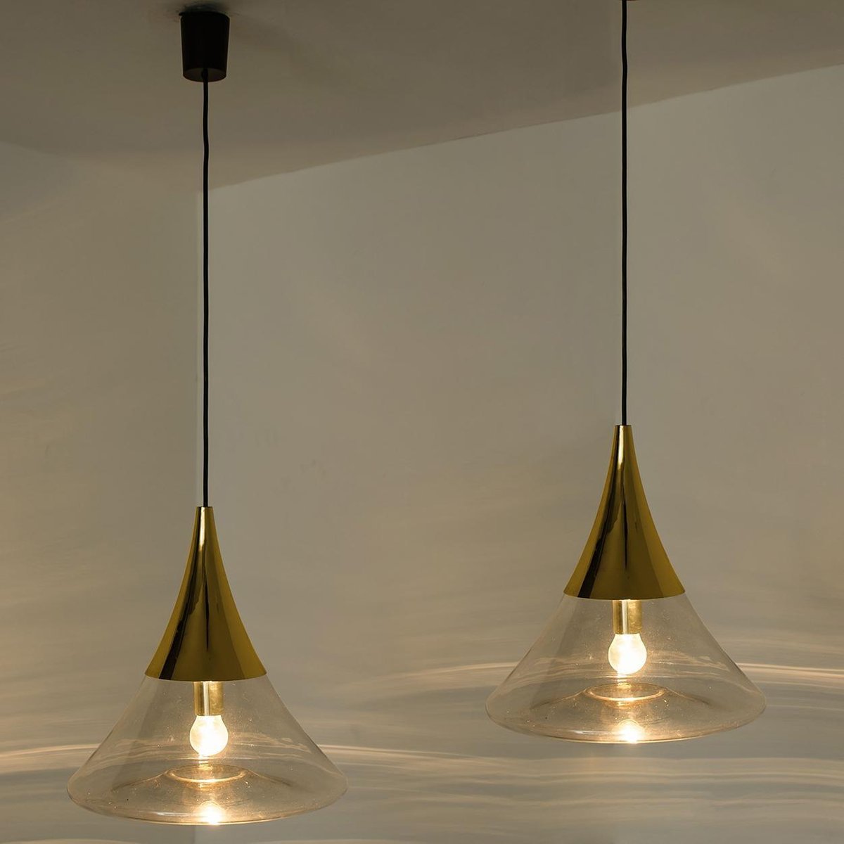 Cone Shape Brass & Clear Glass Pendant Light from Limburg for sale at ...