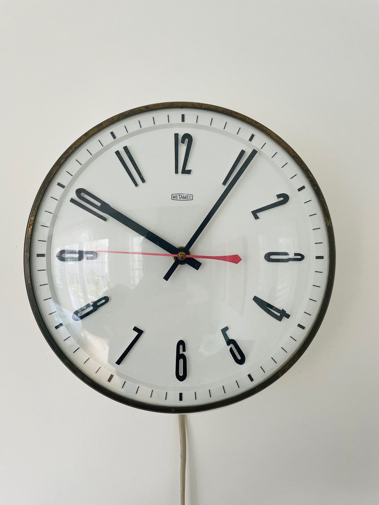 Vintage English White Metamec Electric Clock for sale at Pamono