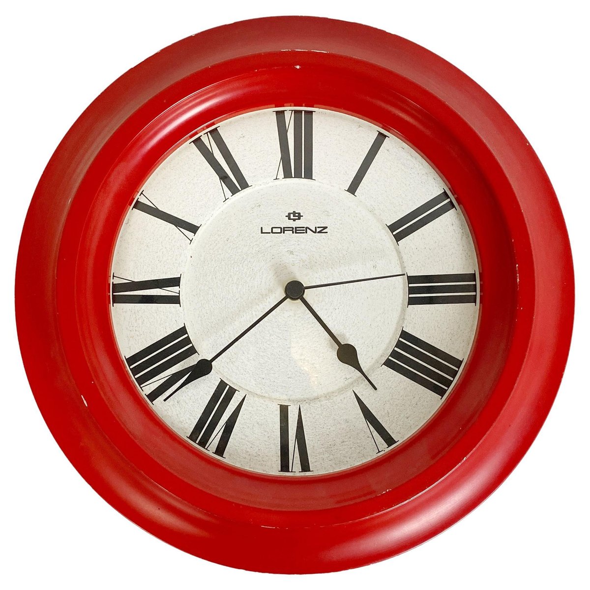 Modern Round Italian Red Wall Clock by Lorenz, 1970s for sale at Pamono