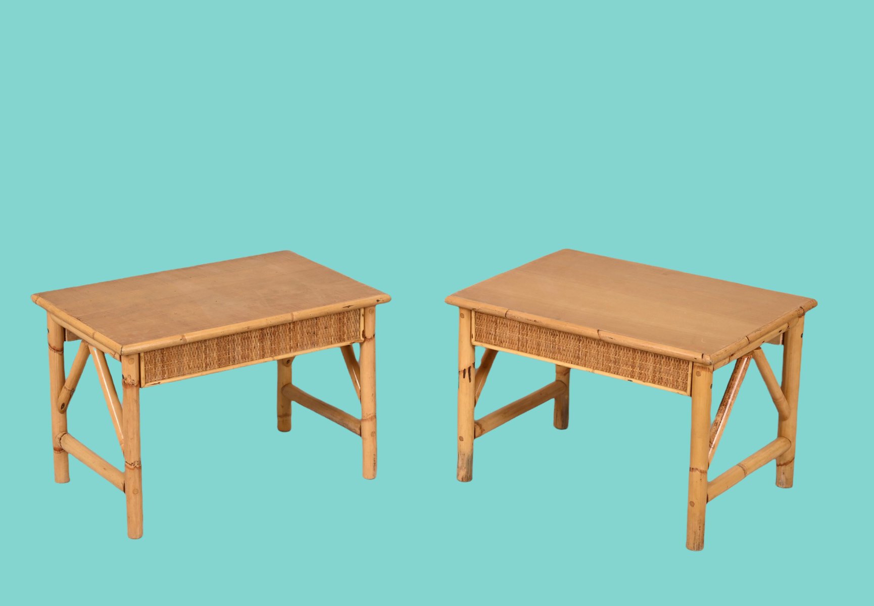 Italian Mid-Century Modern Bamboo, Rattan and Wood Coffee Tables, 1980s