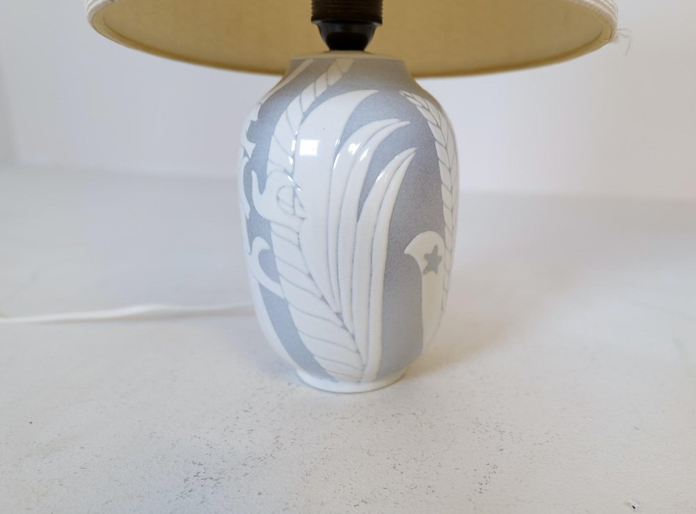 Athena Stein Tischlampe Mit Leinenschirm (grau, 40 Cm) – Rustikal-modern, Beton-Optik