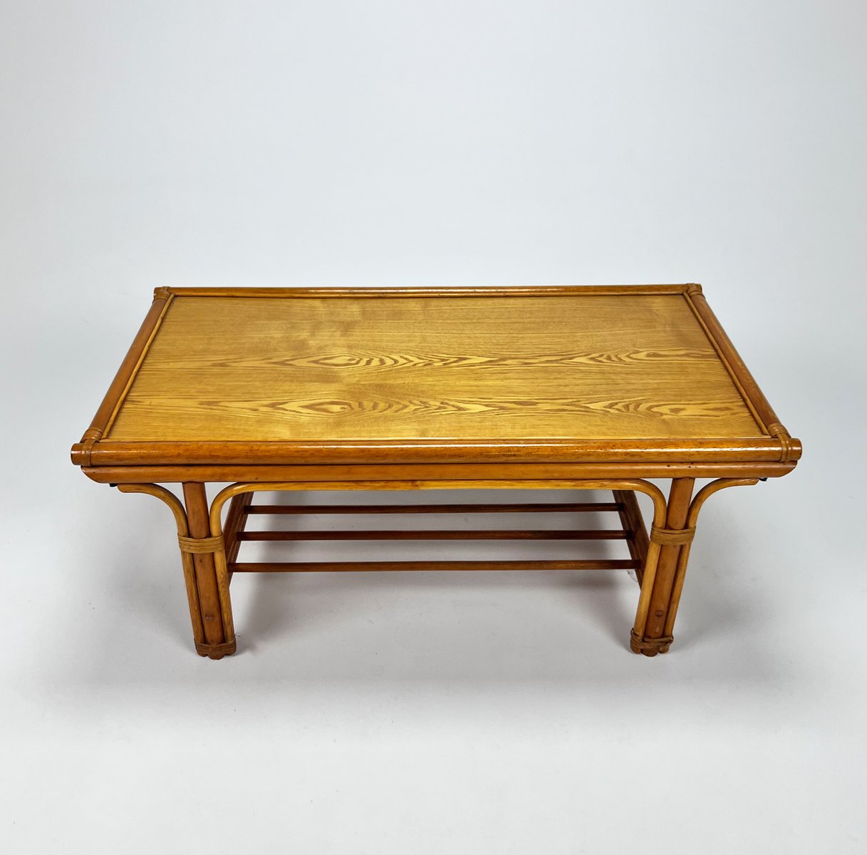 MidCentury Bamboo & Rattan Coffee Table, 1960s for sale at Pamono