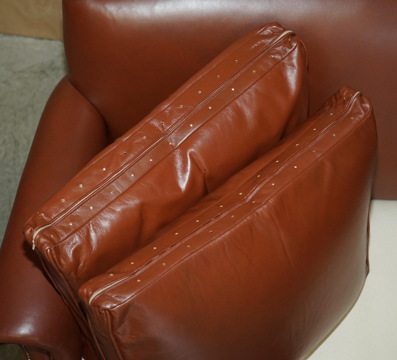 Edwardian Brown Leather Club Sofa with Feather Filled Seat Cushions