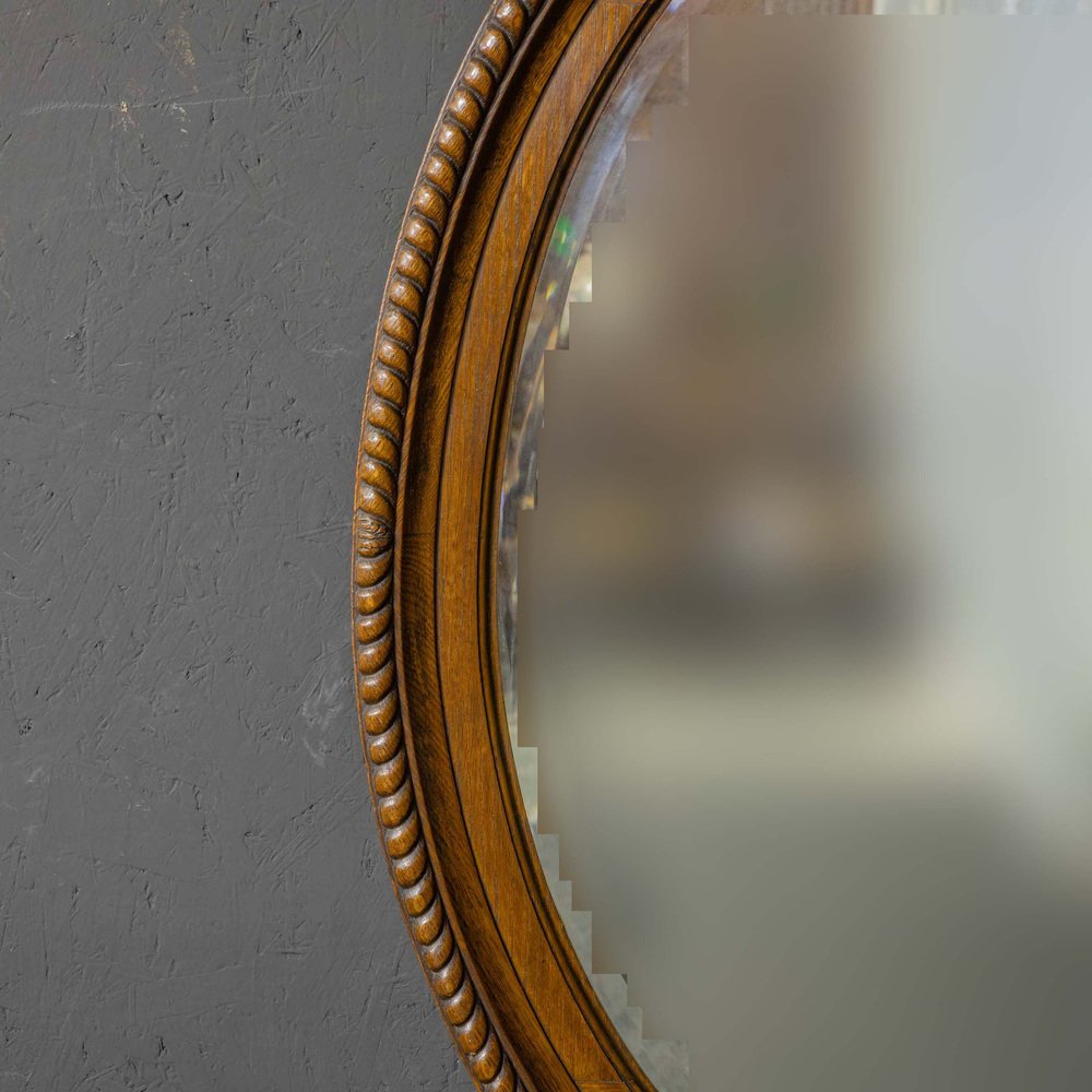 Large Early 20th Century Oval Oak Mirror for sale at Pamono