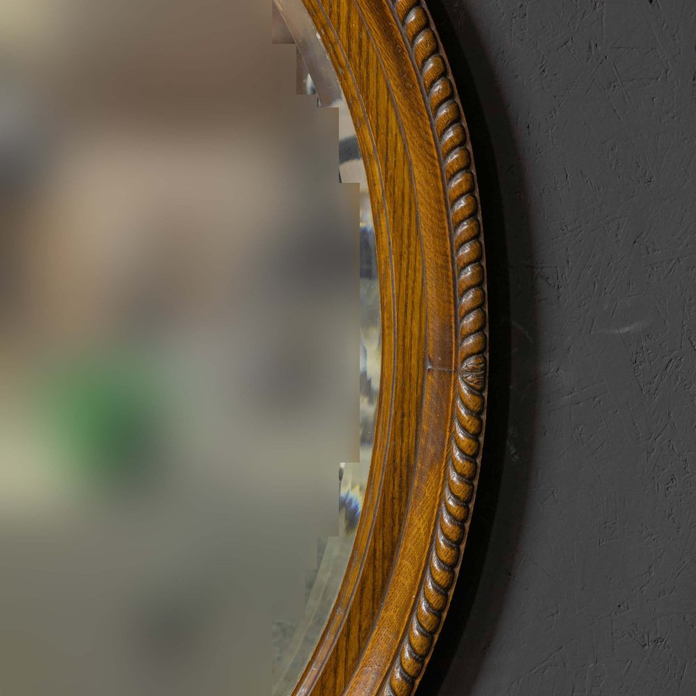 Large Early 20th Century Oval Oak Mirror for sale at Pamono