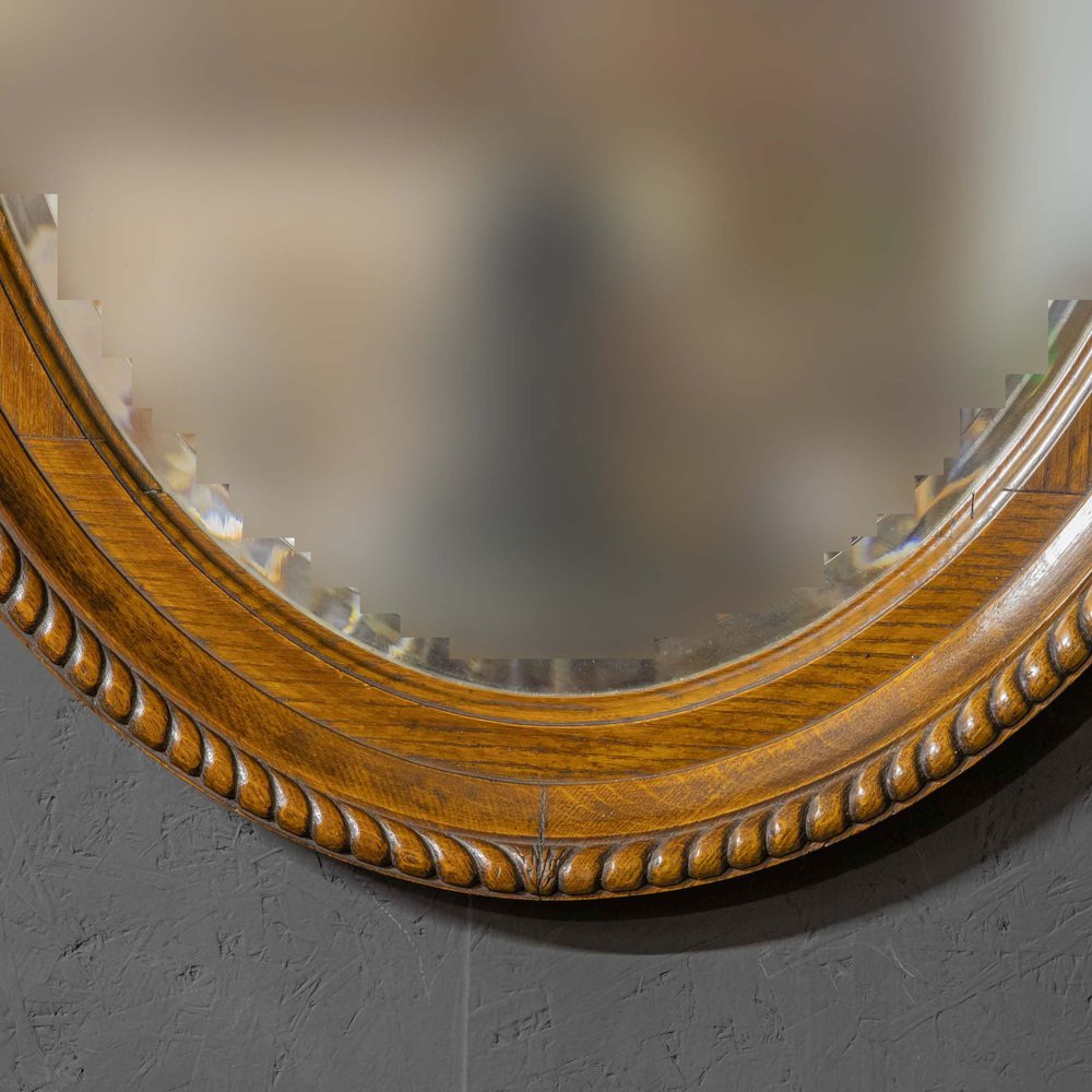 Large Early 20th Century Oval Oak Mirror for sale at Pamono