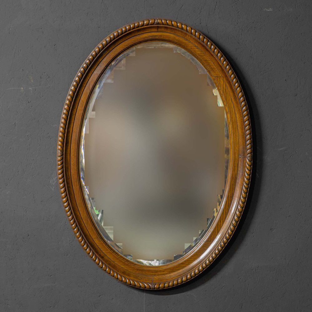 Large Early 20th Century Oval Oak Mirror for sale at Pamono