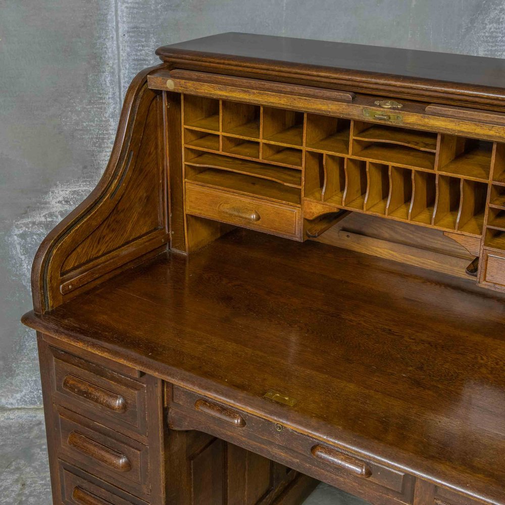 Edwardian Oak Roll Top Desk for sale at Pamono
