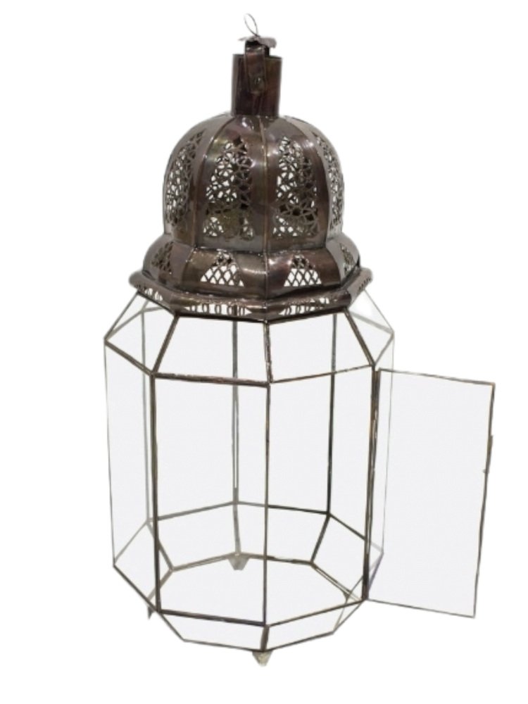 Large Floor Lantern in Brass and Glass for sale at Pamono