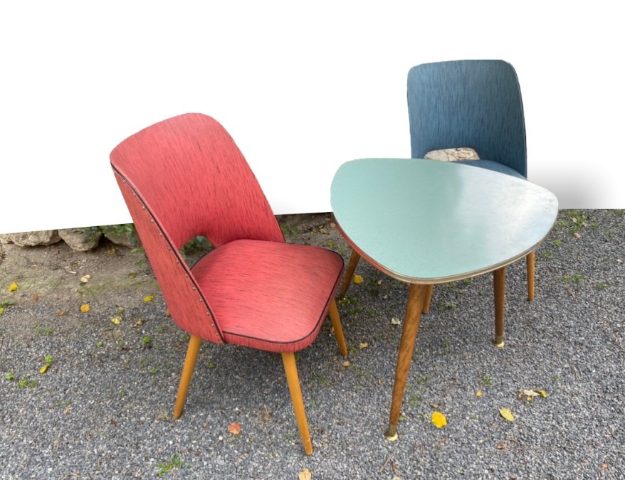 3 Series Cocktail Chairs and Kidney Table Set, 1950s, Set of 3 for sale