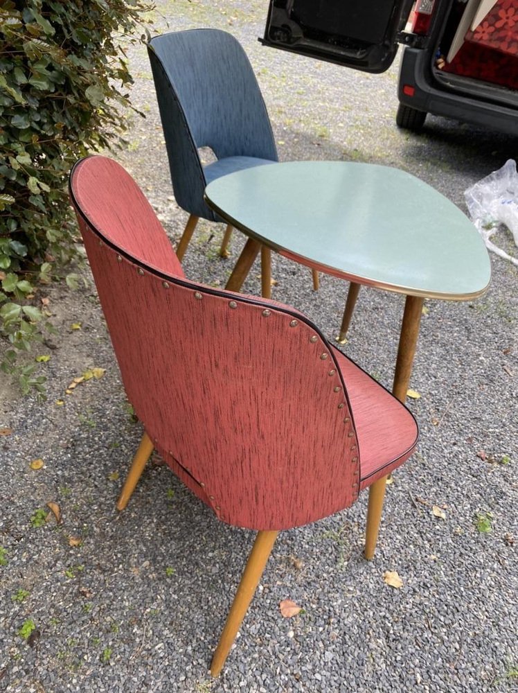 3 Series Cocktail Chairs and Kidney Table Set, 1950s, Set of 3 for sale