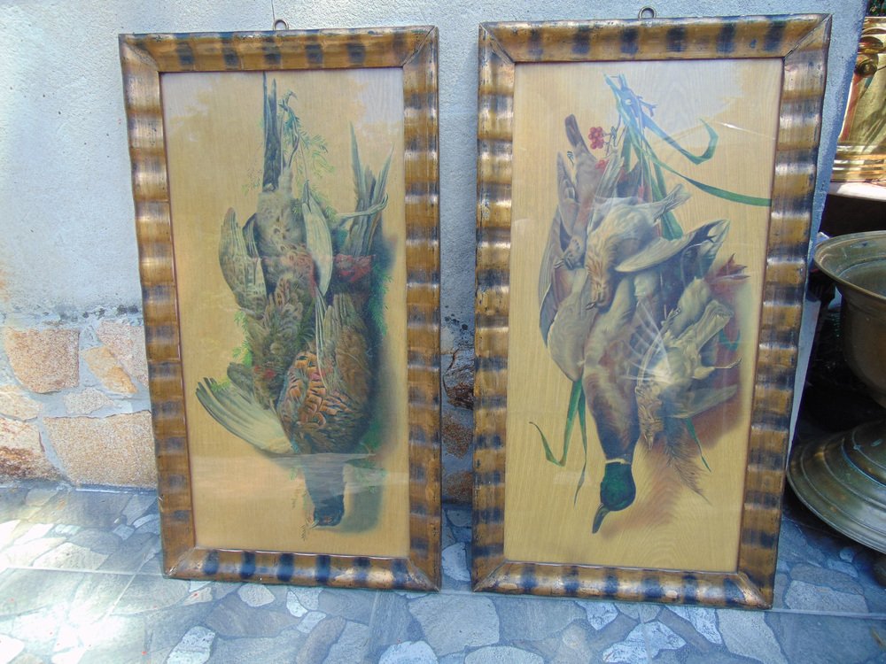 Art Deco Hunting Paintings, Paint, Framed, Set of 2 for sale at Pamono