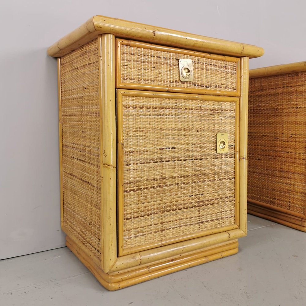 Vintage Bamboo Rattan Bedside Tables, 1970s, Set of 2 for sale at Pamono