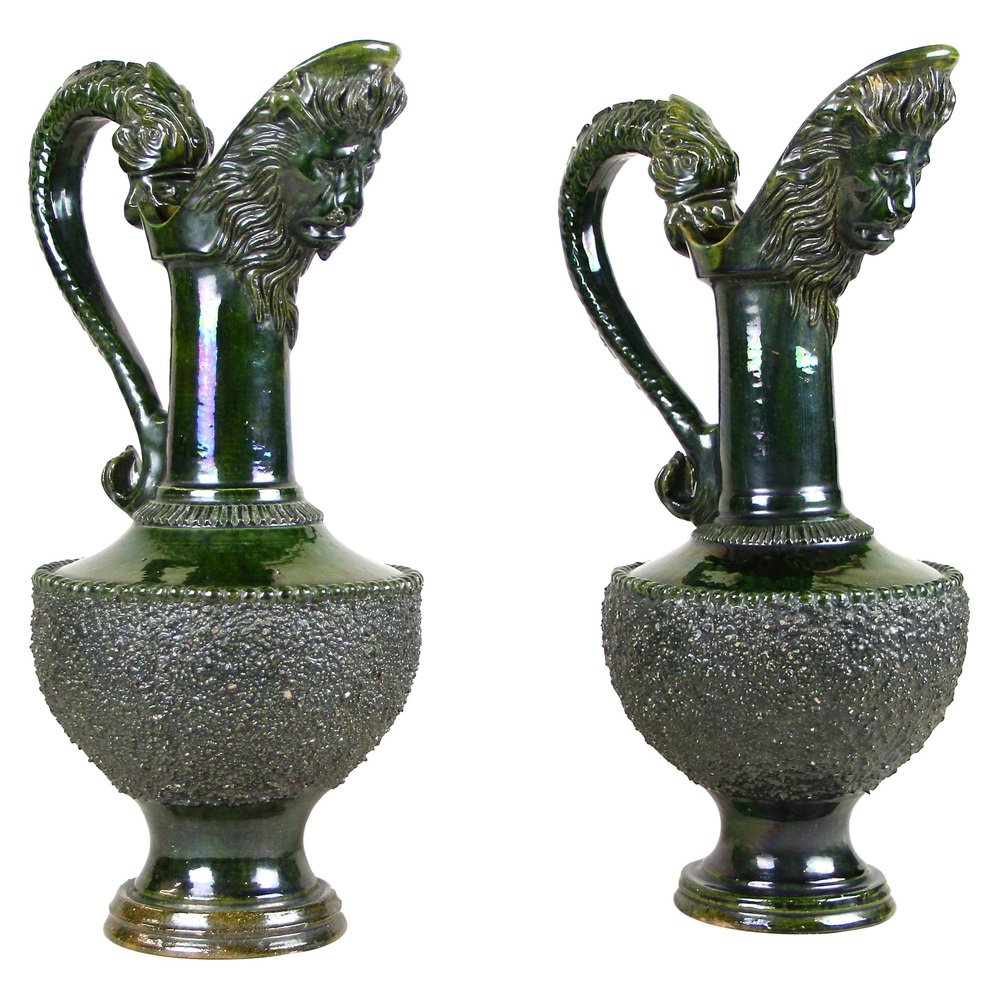 19th Century English Terracotta Pitcher Vases with Lion Heads, 1880s