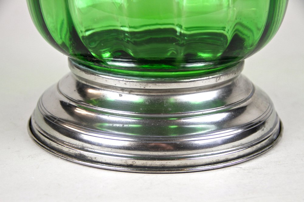 Art Deco Green Glass Jar Punch Bowl with Lid, Austria, 1920s for sale