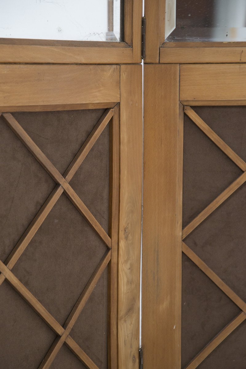 French Wooden Room Divider with Mirror by Jean Royere for sale at Pamono