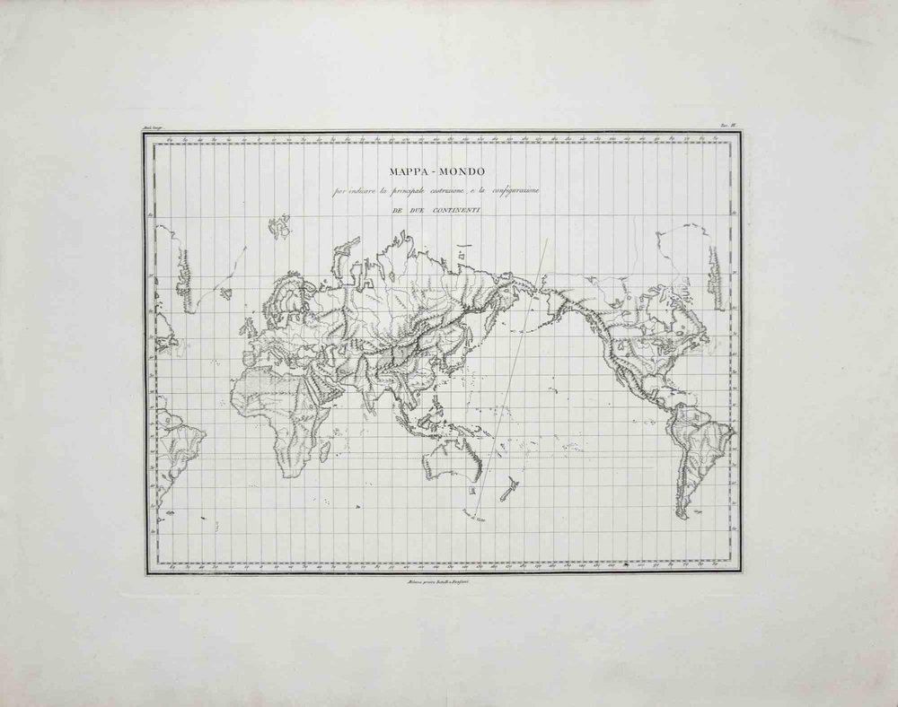 Map of the World, Original Etching, 1820 for sale at Pamono